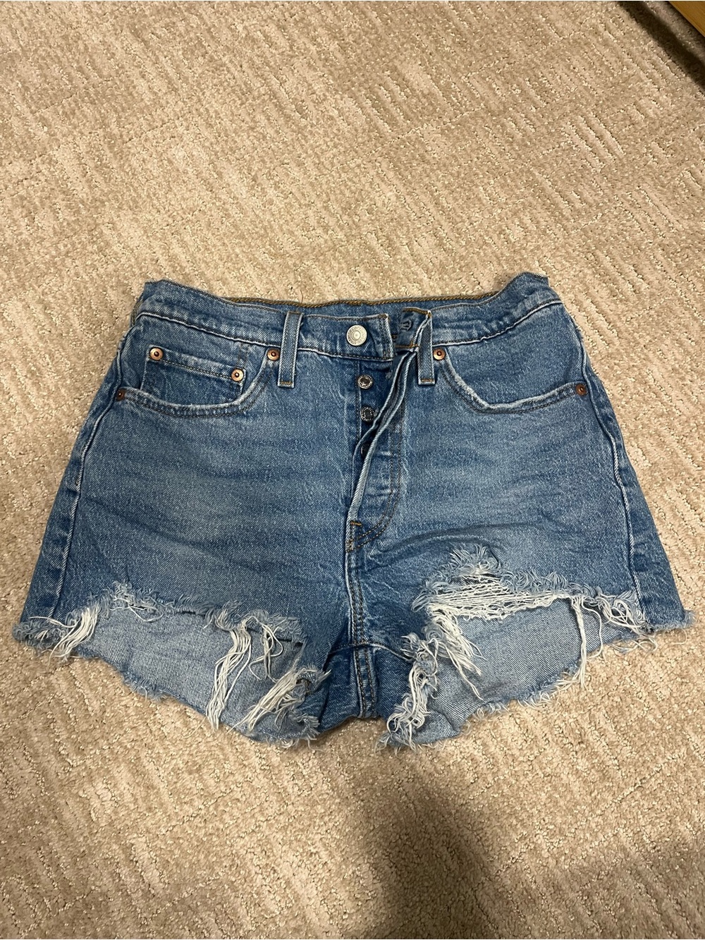 Levi’s 501 High-Waisted Distressed Denim Shorts 26